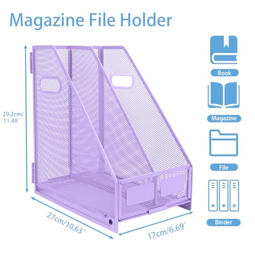 TSDRBWO 2 Vertical Compartments Purple Metal Desk Organizer for Home & Office