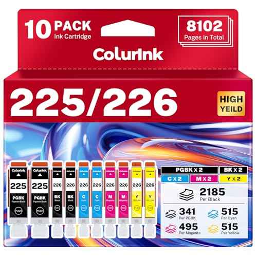 225 226 Ink Cartridges Replacement for Canon MG6220 Ink Combo, PGI-225 CLI-226 PGI PGI225 CLI226 Smart Ink for Color Printers Pixma MG6120 MG5320 MG5220 MG5120 MX882 MX892 iP4820 MX712 (10 Packs)