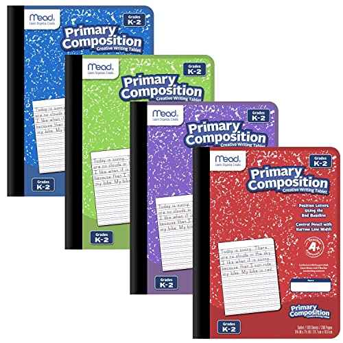 Mead Primary Composition Book, 12 Pack, Primary Ruled Journal, Grades K-2, 7-1/2" x 9-3/4", 100 Sheets per Comp Book, Assorted Colors (610054-ECM)