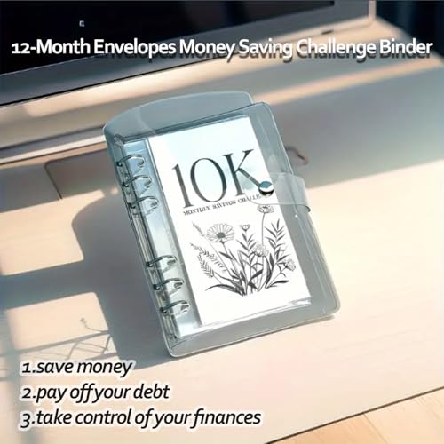 Noxozoqm 10K Savings Challenge Binder with Cash Envelopes, 12-Month Money Saving Organizer