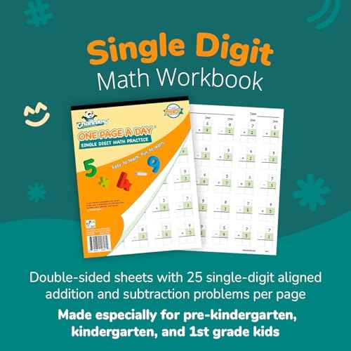 Channie¡¯s One Page A Day Single Digit Addition & Subtraction Workbook for Pre-Kindergarten - 1st Grade Elementary School Students, Single Digit Math Practice, 50 Pages