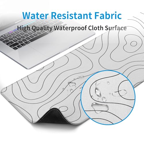 LLZDEUAN White Topographic Map Gaming Mouse Pad 31.5x11.8 Inch Desk Mat Non-Slip Edge
