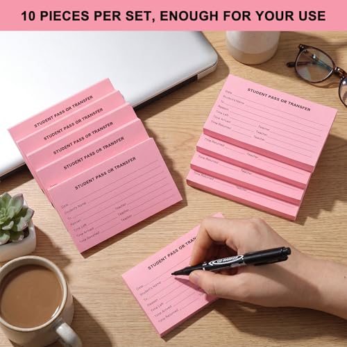 Pink Student Pass Transfer Book 10-Pack Classroom Hallway Passes