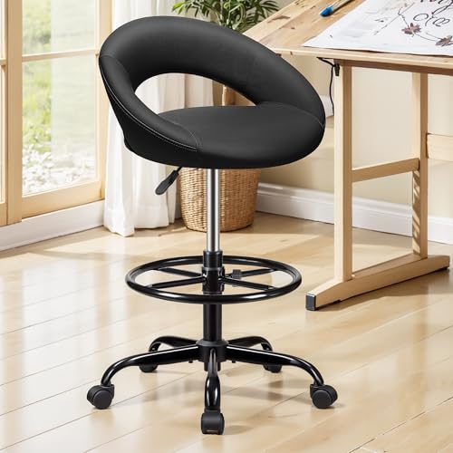 BESTFAIR Black 1 Pack Adjustable Drafting Chair – Counter Height Bar Stool with Back Support