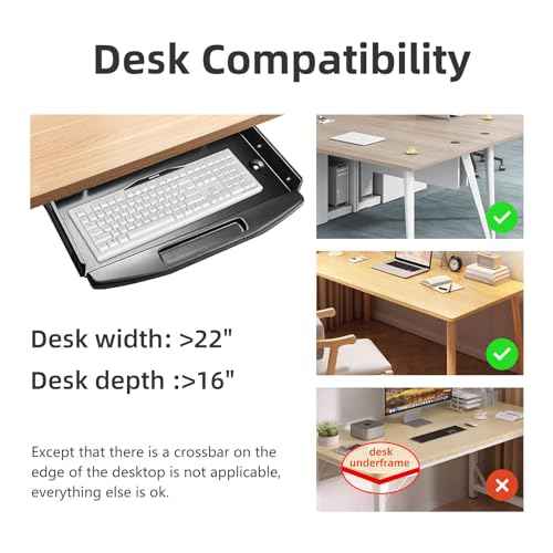 Solid Steel Under Desk Keyboard Tray Slide Out with 360¡Æ Rotating Mouse Platform,Keyboard Shelf Sliding,Under Desk Mounted Keyboard Holder,Under Desk Keyboard Drawer 28"Lx11"W