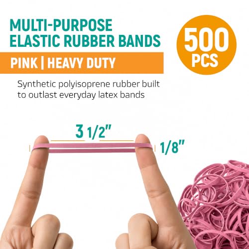 Pink #33 Rubber Bands 3 1/2 in x 1/8 in, 1LB (500-Pack) PlasticMill