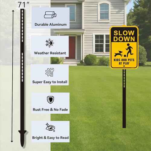 1 Pcs 6 Ft Traffic Road Street Sign Post Stakes Driveway Stand Heavy Duty Metal for Outdoor Lawn Yard Fence Parking Stop Outside Fits Signs 10 to 18 Inch Adjustable Black