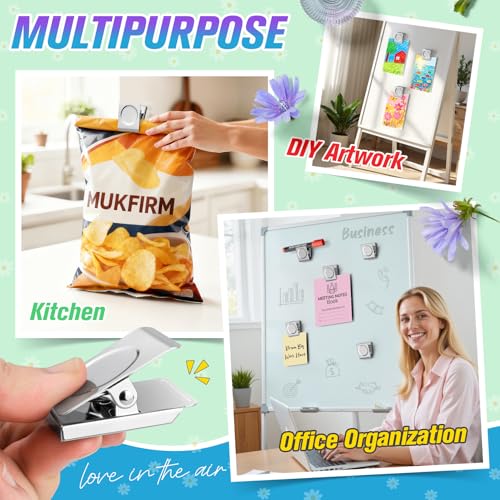 Mukfirm 12 Pack Large Silver Magnetic Clips - Heavy Duty Note & Paper Clips