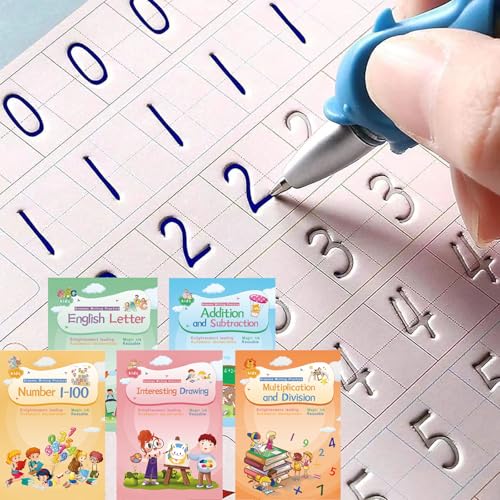 Magical Handwriting Practice Copybooks for Kids - Reusable Pen & Groove Templates (4 Books, 10.2x7.2 in)