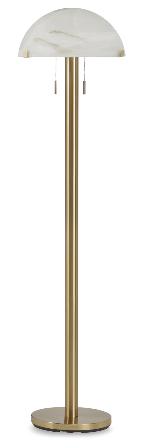 Signature Design by Ashley Tobbinsen Vintage Metal and Glass Floor Lamp with Pull Chain Switch and 2 Sockets, Metallic & White