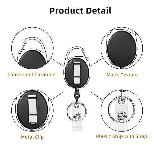 72 Pack Badge Reels Retractable Badge Holders with Clip Key Ring Liubeili Name ID Badge Clips Keychain for Nurse Doctor Employee Worker, Black