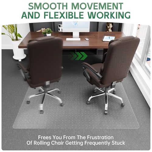 Office Chair Mat for Carpet - Clear Thick Desk Chair Mat for Carpet Plastic Floor Mats for Rolling Work and Gaming Chairs with Studs for Low Pile, Flat and No Carpeted Floors