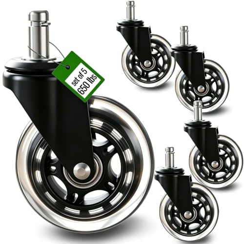 3-Inch Rubber Office Chair Wheels Replacement Caster Set of 5