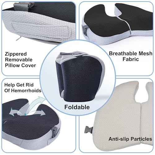 Travel Seat Cushion for Airplane, Foldable Hemorrhoid Pillows for Sitting, Airplane Seat Cushion for Long Flights, Stadium Pillow for Bleachers Long Sitting