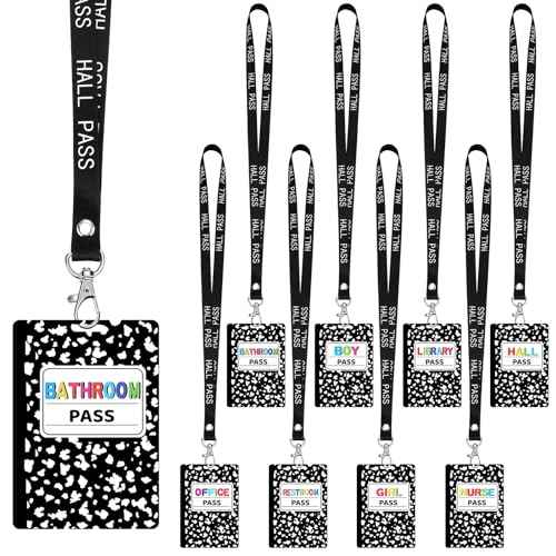 16 Pcs PVC Hall Pass Lanyards Composition Book Unbreakable Hall Passes Writeable Passes for Classrooms Bathroom Pass for Bathroom Library Office Nurse School Supplies