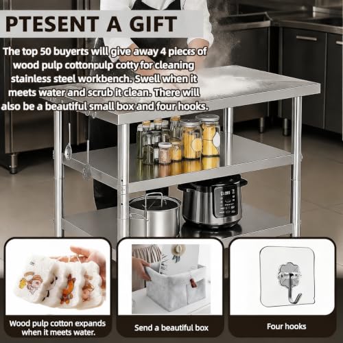 BGBFE 36x24in Stainless Steel Kitchen Prep & Work Table with Wheels - Height-Adjustable, Multi-Size Variation