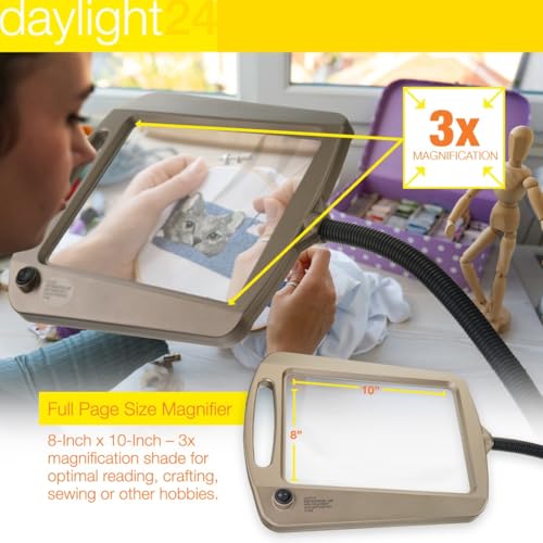 daylight24 402039-55 Full Page 8 x 10 Inch Magnifier LED Illuminated Floor Lamp, Gold