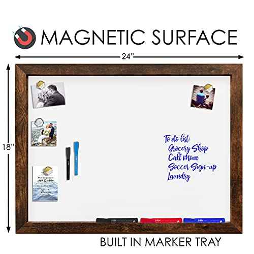 Loddie Doddie Magnetic Dry Erase Whiteboard for Wall - 18" x 24" Rustic Wood Frame with Built-in Marker Tray - Dry Erase Board - Magnetic Board