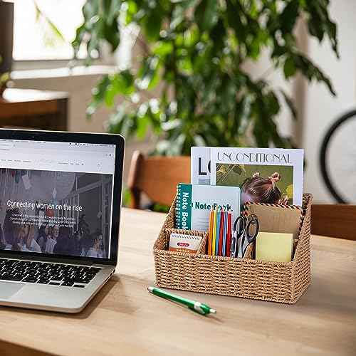 Rattan Desk Organizer, Tabletop Mail Holder, 5 Slot Mail Organizer Countertop Basket, Rattan Office Supplies, Boho Office Desk Accessories, Wicker Desk Organizer, Magazine Holder£¨Wicker£©