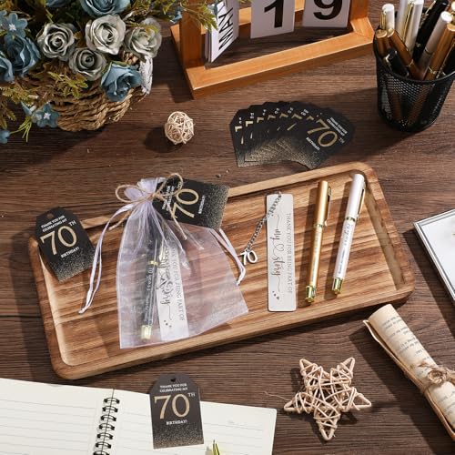 25 Sets Birthday Favors for Guests 25 Thanks for Coming Ballpoint Pens 25 Bookmarks 25 Cards with Organza Bag for Adult Birthday Anniversary Party Souvenir(Metal-70th)