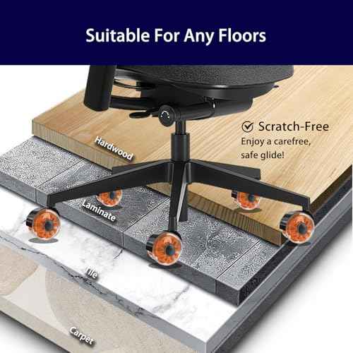 Hirate Office Chair Caster Wheels Heavy Duty(Set of 5), 3¡± Dual Ball Roller Furniture Chair Casters Replacement Mute Rolling for Hardwood Floors & Carpet Universal Fit 7/16" x 7/8", Orange