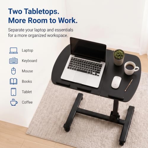 ZENY Overbed Table with Wheels - Dual 360° Rotating Laptop Desks, Height Adjustable