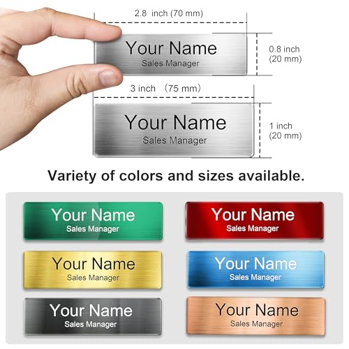 Personalized Engraved Metal Name Badge with Magnetic Backing 2.8x0.8 - No Logo, 3-Line Engraving