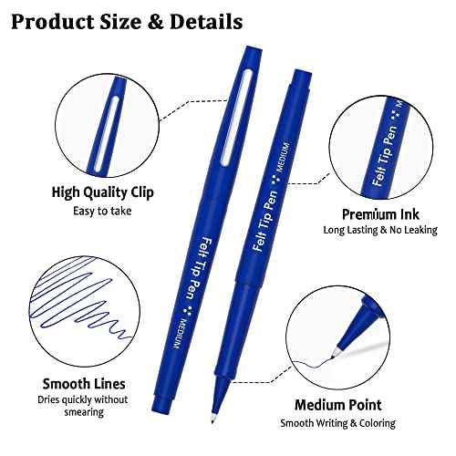 Lelix Felt Tip Pens - 60 Blue Pens, 0.7mm Medium Point, Perfect for Journaling, Writing, Note Taking, Planner, Art, Office & School Supplies