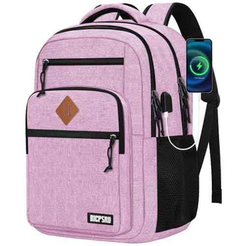 Classic Backpack for Men Women, School Backpack for Girls Boy Teens,15.6 Inch Laptop Bookbag with USB Charger for College High School Work Business Computer Back Pack,mochilas para hombres,Pink