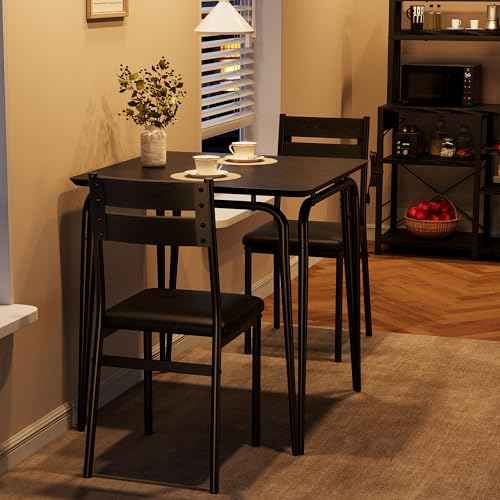 Dining Table for 2, Small Table and Chairs Set of 2, Square Dinette Set for 2, Dinner Table Set, 3 Piece Kitchen & Dining Room Sets for Small Space, Apartment (Dark, Dining Table with 2 Chairs)