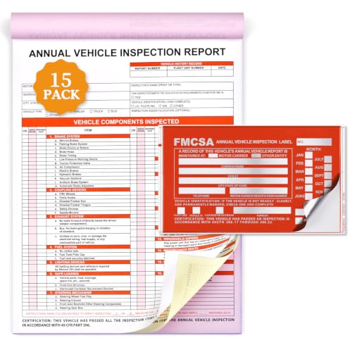 BONPASO 15 Pack DOT FMCSA Vehicle Inspection Forms with Red Aluminum Labels, 3-Part Carbonless Book
