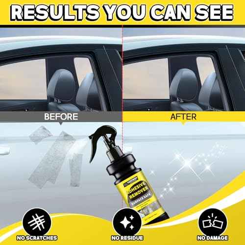 Adhesive Remover Spray with Scraper & Towel - Remove Stickers, Labels, Tape Residue from Car Paint, Glass, Tile - Safe Multi-Surface Formula - 100ml/3.4oz