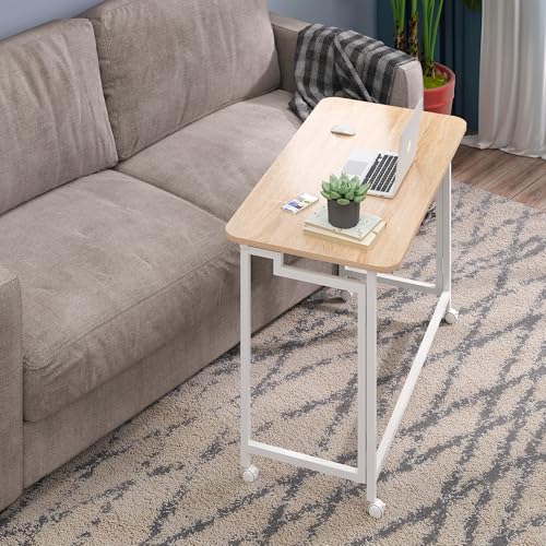 4NM 31.5-Inch Folding Mobile Laptop Desk - Natural & White Small Space Office Table