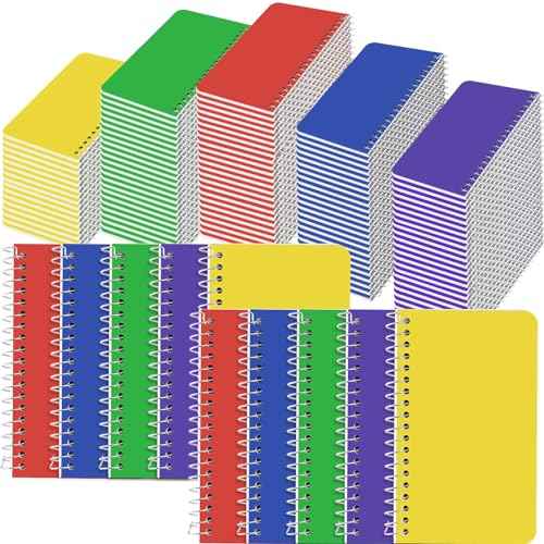 Leinuosen 100 Pack Mini Spiral Notebooks 3'' x 5'' Bulk Small Pocket Memo Pad 75 Sheets for College Ruled Office Home Business Work(Bright,Side Spiral)