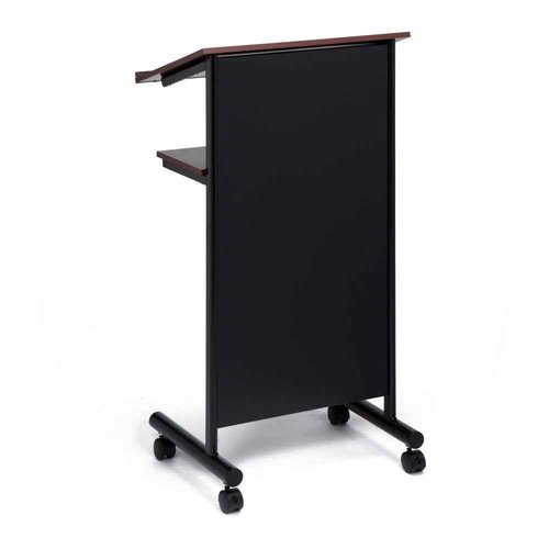 Audio-Visual Direct Wheeled Lectern Podium - Standing Desk with Storage Shelf - Cherry/Black - Ideal for Presentations and Laptop Use
