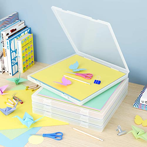 Denkee 12 x 12 Paper Storage, 4 Pack Scrapbook Paper Organizer Storage, Craft Organizers Box, Portable Storage Containers for Board Game, Craft, Art Supplies