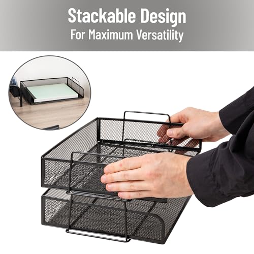 Mind Reader 13.3 x 9.8 Inch Stackable Metal Mesh Paper Trays, Office Desktop Organizer, Black, 2 Pack