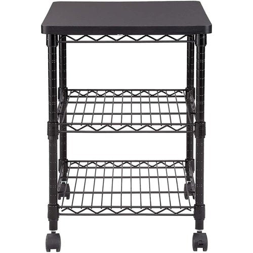 Safco Deskside 3 Tier Rolling Cart Printer Stand, Mobile Utility Table for Home Office with Steel Shelves, Black
