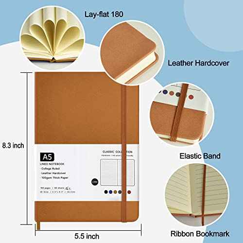 12 Pack Journal Notebooks College Ruled Notebook Classic Leather Hardcover Lined Journals for Writing Office School Home Business, 8.3¡± x 5.5¡±, 100GSM Thick Paper, 160 Pages (Multicolor, A5)
