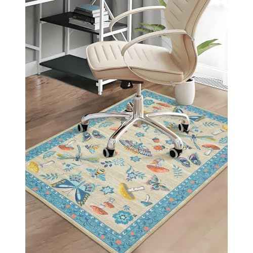 Office Chair Mat for Hardwood Floor,Mushroom 36"x48" Computer Chair Mat for Rolling Chairs Carpet,Under Desk Non Slip Gaming Rug,Low-Pile Rubber Backing Large Protector Mat (Khaki Blue)