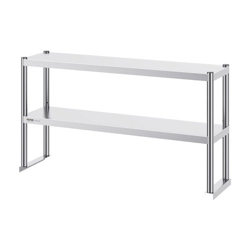 VEVOR Double Tier Stainless Steel Overshelf, 12 x 72 Inch Double Deck Height Adjustable Prep Work Table for Kitchen, Restaurant and Workshop
