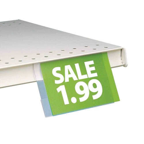 Sightline DISPLAY Shelf Edge Price Channel Sign Holder - 5.5" W x 4.375" H (100 Pack) - Clear PVC Sign Holder with Two-Fold Design for Top-of-Shelf Display