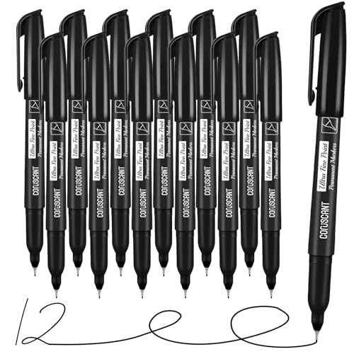 coruscant Ultra Fine Point Permanent Markers, 12 Pack Extra Fine Tip 0.4 mm Black Marker, Quick-Drying, Waterproof, Fade-Resistant, Ideal for Home, Office, School