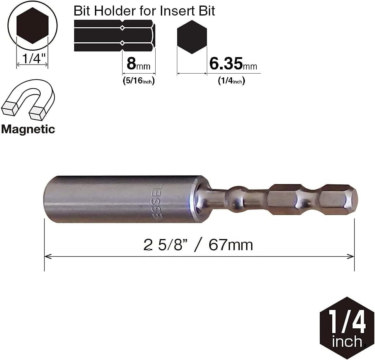 Vessel Magnetic Bit Holder Extension Set - 1/4" for Impact Drivers | 12", 6", 2.5" Lengths - Made in Japan