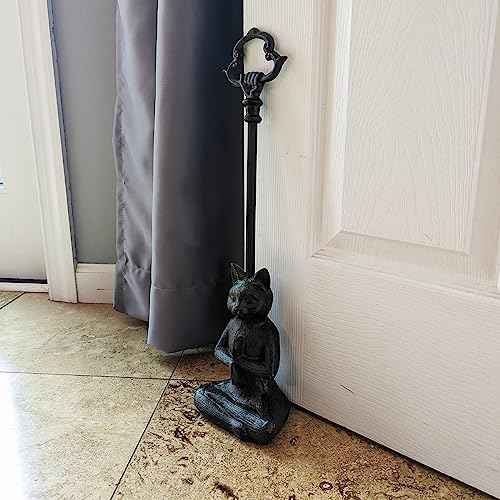 Treasure Gurus Heavy Cast Iron Yoga Cat Doorstop Carry Handle Door Stop Namaste Stopper Home Decor