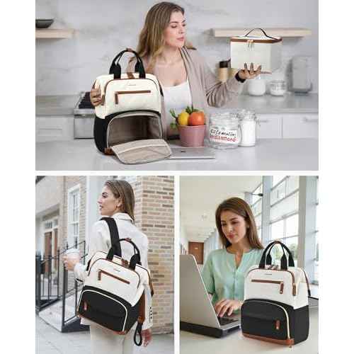 LOVEVOOK Lunch Backpack for Women, 15.6 Inch Laptop Bag with Insulated Cooler Lunch Box, Work Backpack for Teacher Nurse, Travel Backpack Lunch Bag for Camping Picnic Daily Use