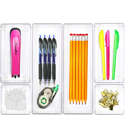 Simple Houseware Clear Drawer Organizer 6-Pack Assorted Sizes for Home & Office