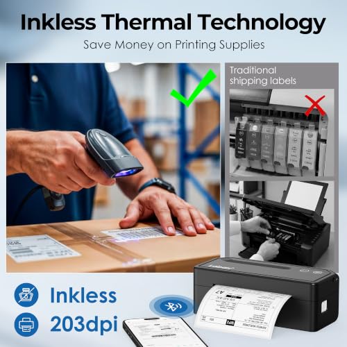 Labeer Bluetooth Thermal Shipping Label Printer Black Wireless 4x6