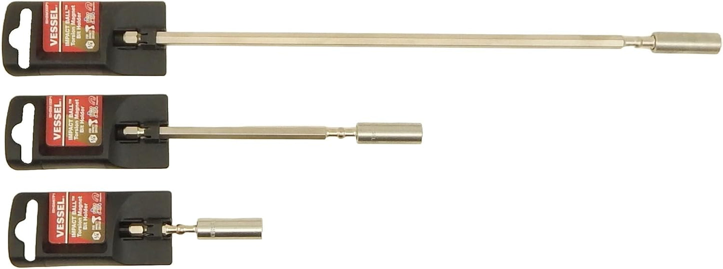 Vessel Magnetic Bit Holder Extension Set - 1/4" for Impact Drivers | 12", 6", 2.5" Lengths - Made in Japan