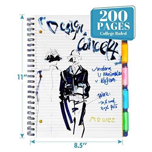 Spiral Notebook - 5 Subject Notebook, College Ruled Notebook With Dividers Pocket, Tabs Label (3PackMulti)